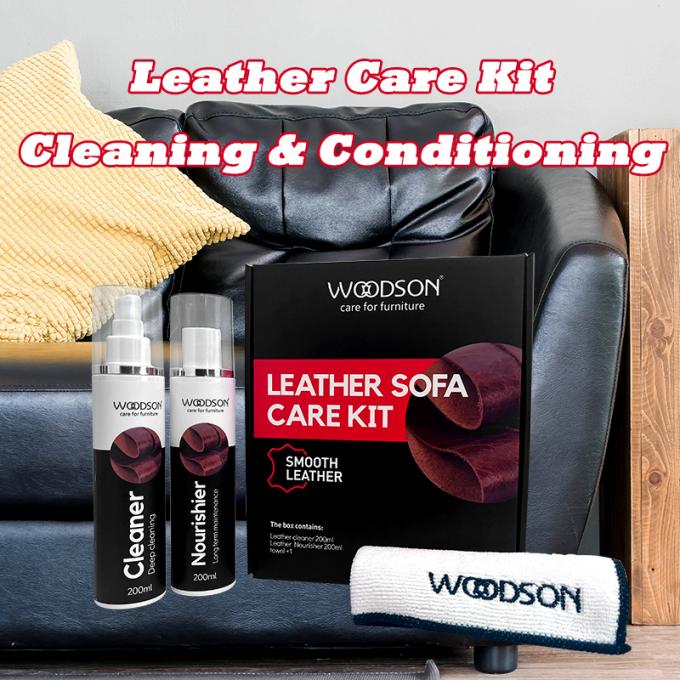 Kit de cuidado de sofá de cuero liso limpiador y alimentador de cuero Premium Kit de limpieza de muebles de cuero liso Cuidado completo de sofás, sillas y tapicería de cuero liso 0
